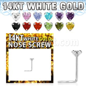 wszhc1 14kt white gold nose screw, w 3mm heart cz stone