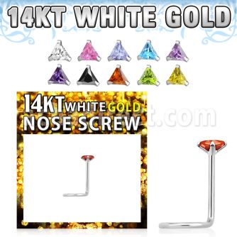 wsztc1 14kt white gold nose screw, w 3mm triangle cz stone