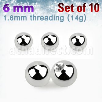 xbal6 pack of 6mm high polished surgical steel balls