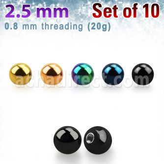 xbt25xs pack of 10 pcs of 2.5mm anodized surgical steel balls