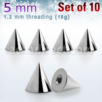 xcn5s 10 pcs of 5mm 316l steel cones w 1 2mm threading 16g