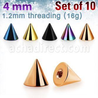 xcnt4s pack of 10 pcs of 4mm anodized surgical steel cones