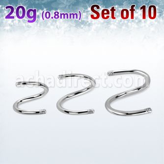 xsp20g set w 10 surgical steel spiral posts w 0.8mm threading