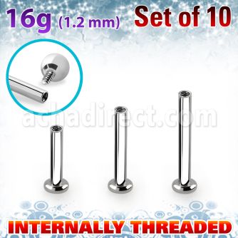 xtrlbic set of steel tragus labret, 16g w 2.5mm base plate