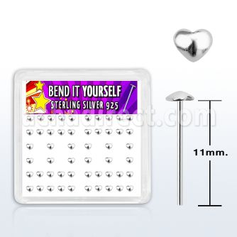 yxvhr box w silver bend it nose studs w plain heart shaped top