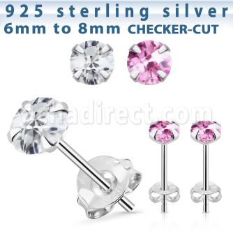 zrdfm pair of silver ear studs with round prong set cz stones