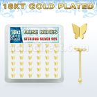 18bbtf36 box w gold plated silver nose bones w flying butterfly