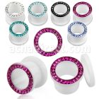 afefr white acrylic flesh tunnel with ferido multi crystal rim