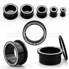 afemk black acrylic screwfit flesh tunnel with clear crystal