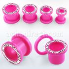 afemp pink acrylic screwfit flesh tunnel with clear crystal