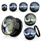 afptre black acrylic screw fit plug w a tree of life logo