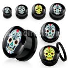 afpz black acrylic screwfit plug with sugar skull logo