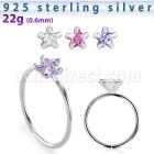 agzsm22 silver seamless nose ring 22g star color cz