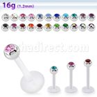 albjb3 bio  flex labret w 3mm steel balls w bezel set crystal