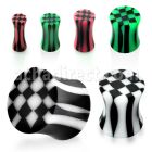 apck acrylic double flared plug with b w checkered pattern