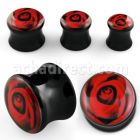 apgii black acrylic double flared plug with red rose logo