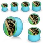 apgrac baby blue acrylic double flare logo plug w raccoon logo