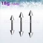 bb18cn3 surgical steel eyebrow barbell with two 3mm cones