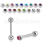 bbc 316l steel tongue barbell with bezel jewel steel ball