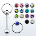 bbcsl 316l steel tongue barbell with jewel ball slave ring