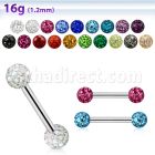 bbefr3 316l steel eyebrow barbell with 3mm ferido multi crystal