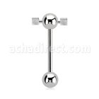bbspndi steel spinner tongue barbell w two 3mm dices.