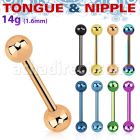bbtb5 anodized 316l steel nipple tongue barbell with 5mm ball