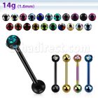 bbtc3 anodized 316l steel tongue barbell w jewel plain ball