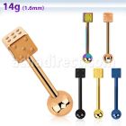 bbtdi anodized 316l steel tongue barbell w dice steel ball