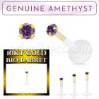 bioflex labret with push in 10kt gold w prong amethyst