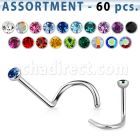 blk206 316l nose screw with assorted colored crystal tops