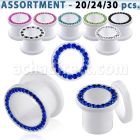 blk430 white acrylic screw fit tunnel with crystals studded rim