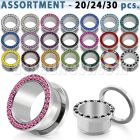 blk431 polished screw fit steel tunnel plug w crystal rim