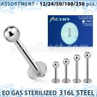 blk470 eo gas sterilized 316l steel labret with 3mm ball