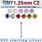 blk518 silver nose bones w 1 25mm round prong set cz