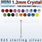 blk663 wholesale silver nose bone bulk w mini 1.2mm crystal top