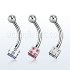 bnesdc 316l steel eyebrow banana with 3mm crystal steel dice