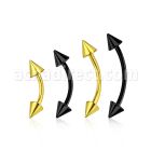 bnet20cn anodized 316l steel eyebrow banana, 20g w 3mm cones