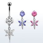 bnrz349 casted steel cz belly banana w dragonfly w cz wings