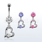bnrz362 casted steel cz belly banana w heart w a prong set cz