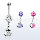 bnrz378 casted steel cz belly banana w lady cat design round cz