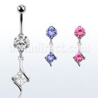 bnrz406 casted steel cz belly banana w square prong set cz