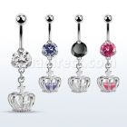 bnrz590 steel casting belly banana w cz dangling crown w cz