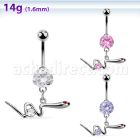 bnrz729 casted steel cz belly banana w snake w round cz on body