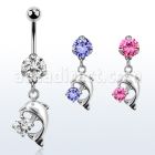 bnrz7 casted steel cz belly banana w dolphin w prong set cz