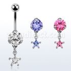 bnrzs6 casted steel cz belly banana w 6mm prong set star cz 