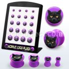 brpg165 board of purple acrylic double flared plug with black cat