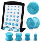 brpg211 display 24 pcs of turquoise double flared stone plugs