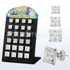 brssqv9 silver ear stud w 6 8mm square prong cz stone