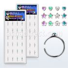 bxnr5 display w steel clip on nose rings mixed tops w opals